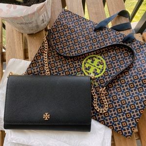 Tory Burch Black and Gold Emerson Chain Crossbody